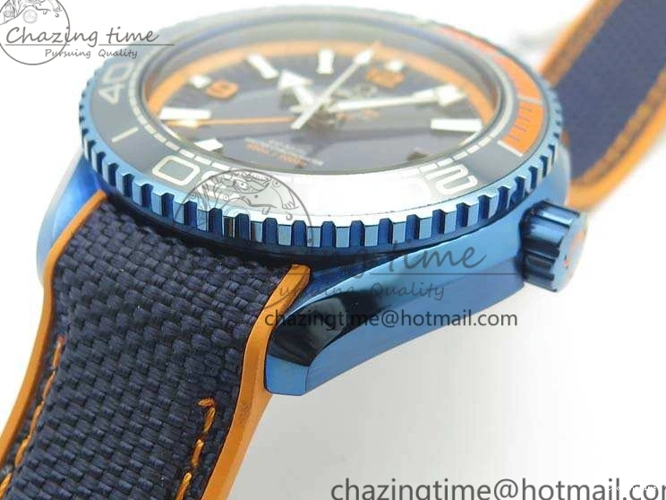 1219 Unique Planet Ocean 45mm GMT Blue DLC Black OMF Best Edition Blue Dial On Blue Gummy Strap A 8123